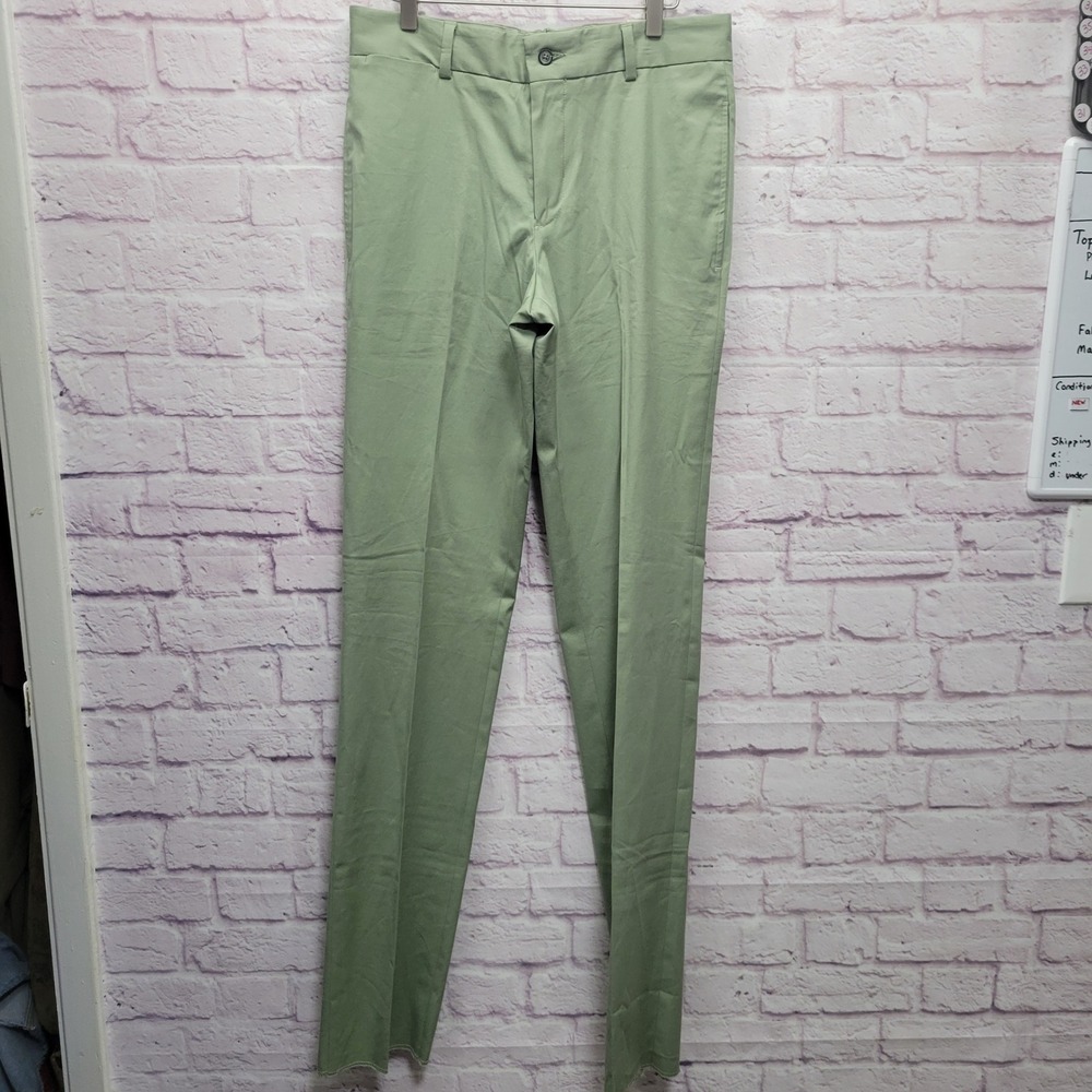 NEW Charleston Khakis Mens Chino Pant 32x32 Stretch Slim Fit Sage Green Unhemmed